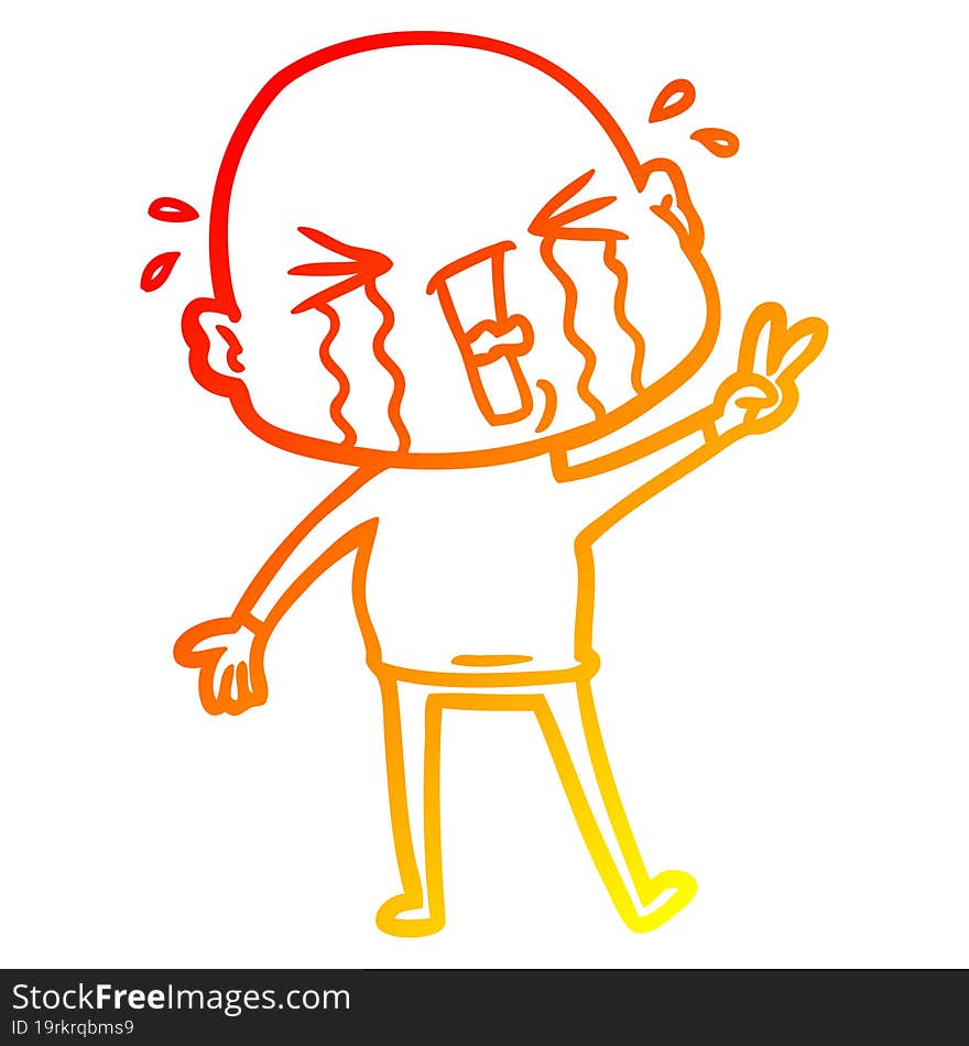 warm gradient line drawing cartoon crying bald man