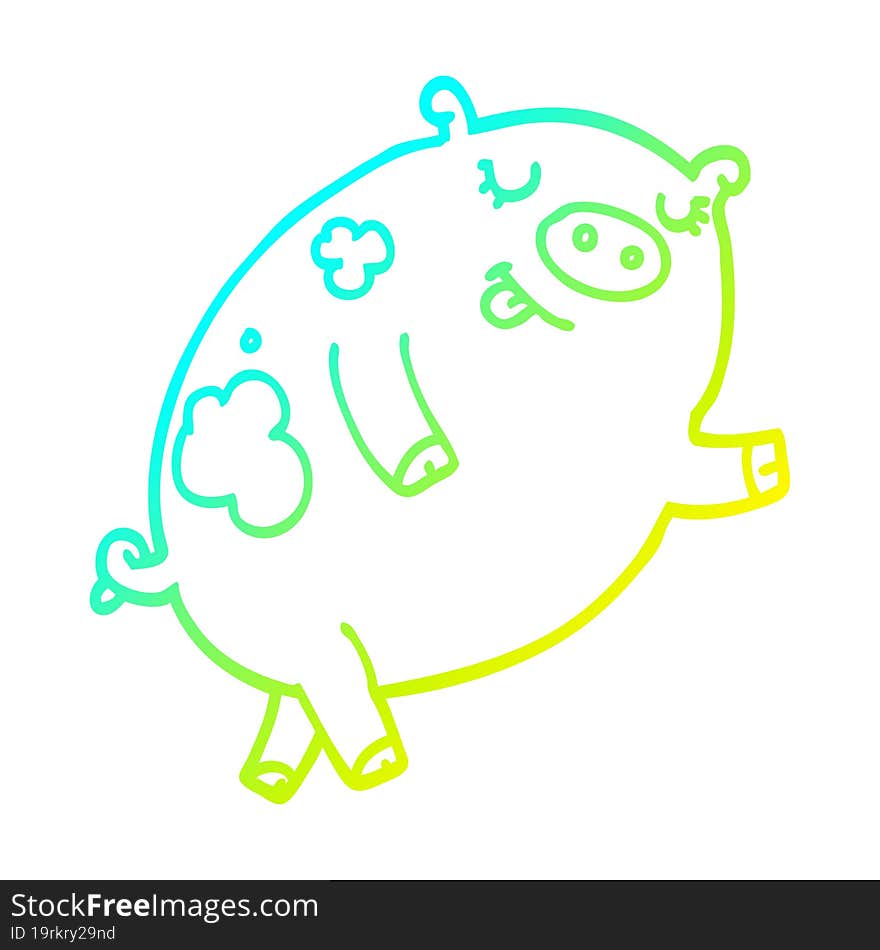 cold gradient line drawing cartoon dancing pig