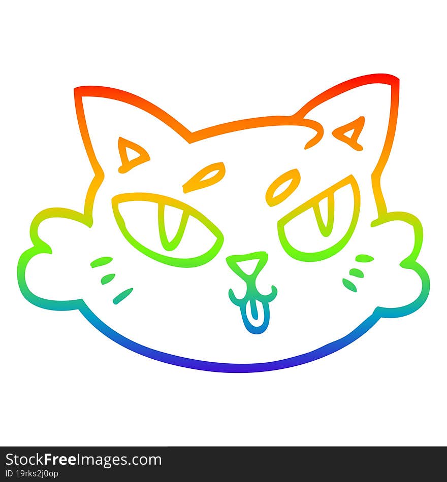 rainbow gradient line drawing of a cartoon cats face