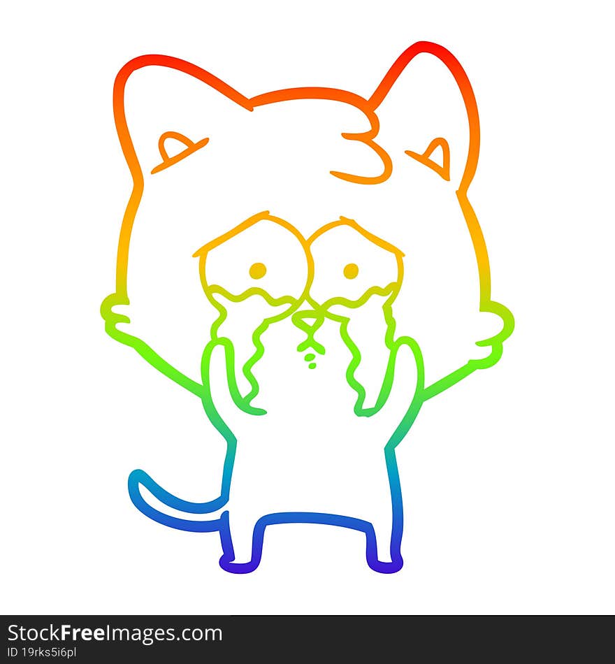 Rainbow Gradient Line Drawing Cartoon Crying Cat