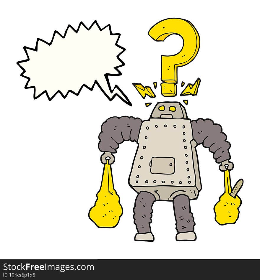 speech bubble cartoon confused robot carrying shopping