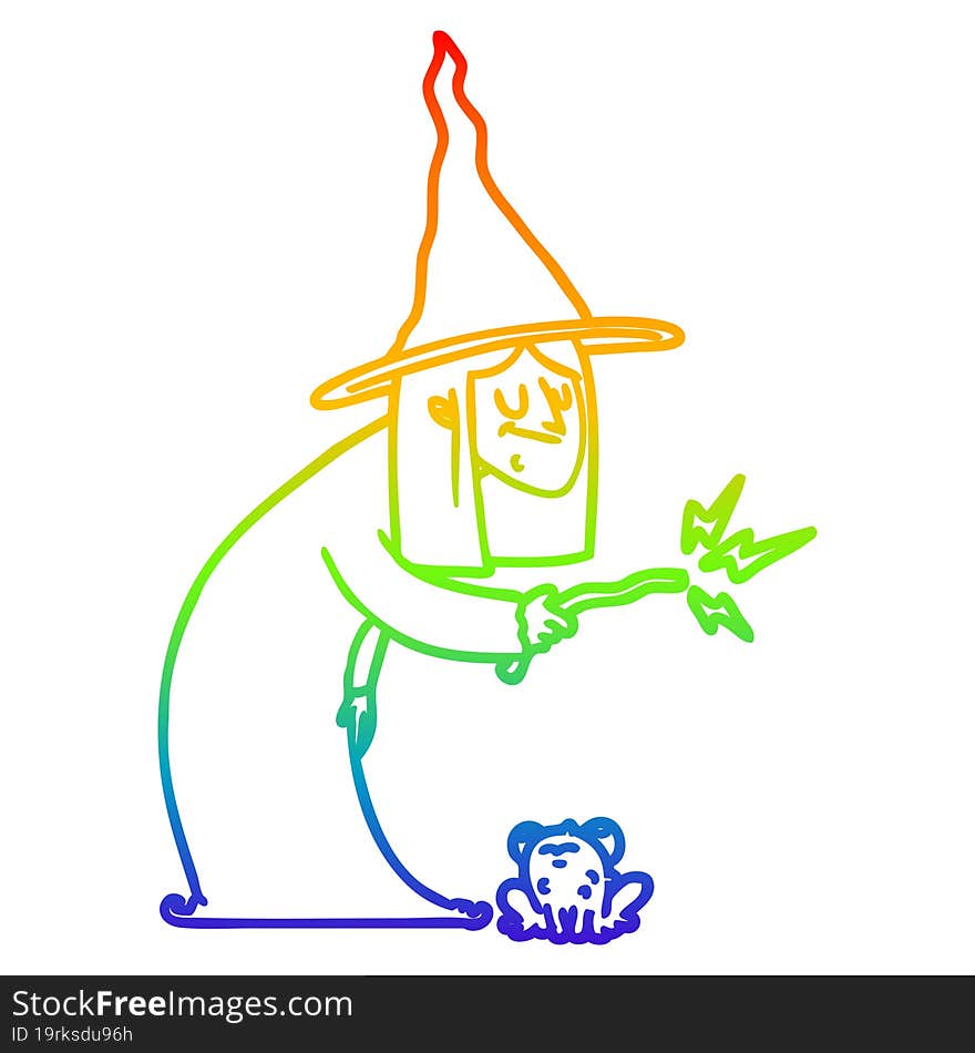 rainbow gradient line drawing cartoon witch