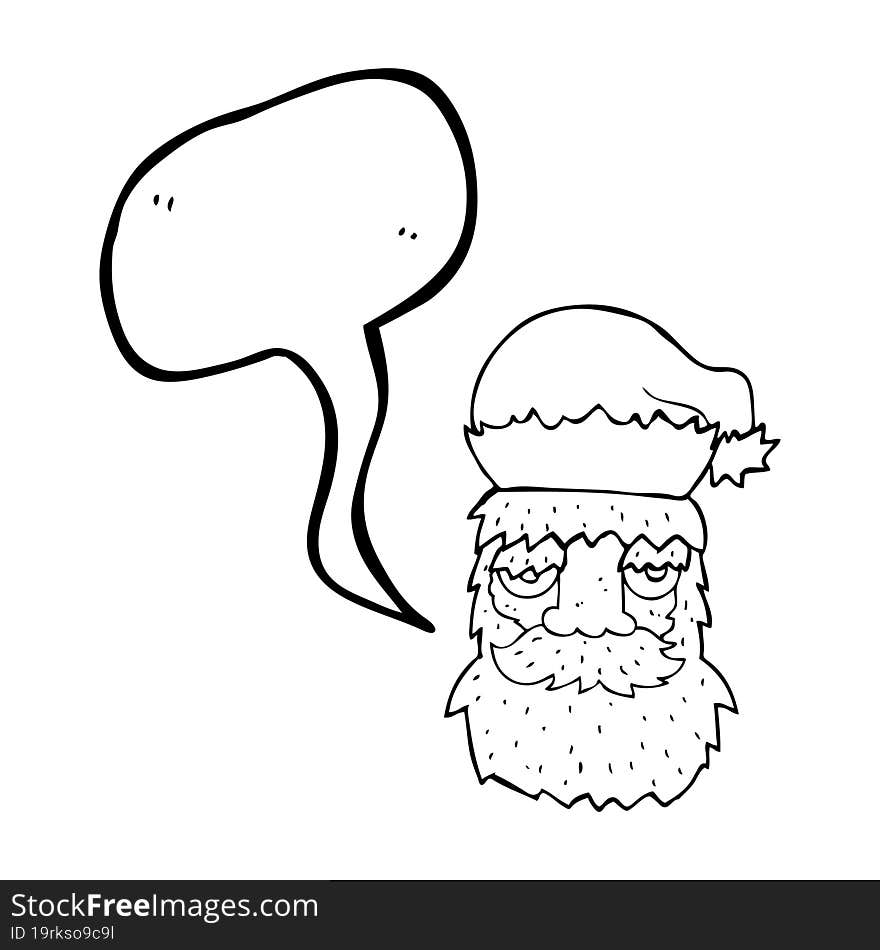 freehand drawn speech bubble cartoon tired santa claus face