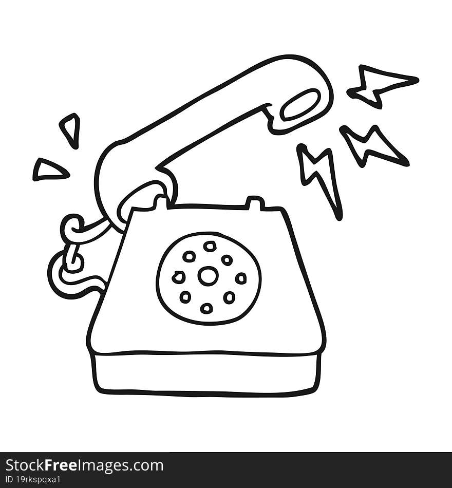 black and white cartoon ringing telephone