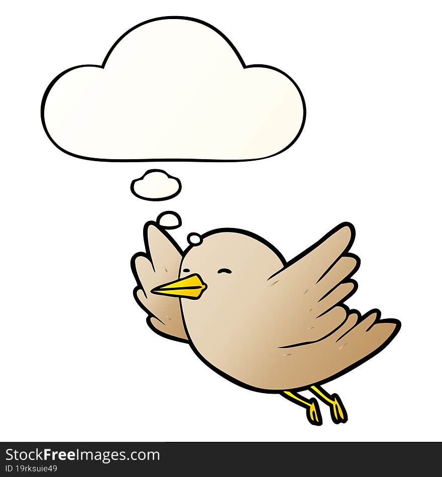 cartoon bird with thought bubble in smooth gradient style