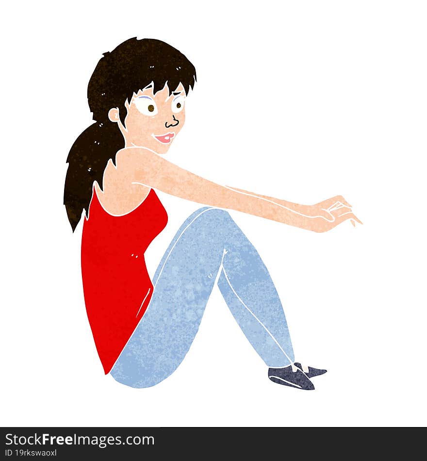 Cartoon Happy Woman Sitting