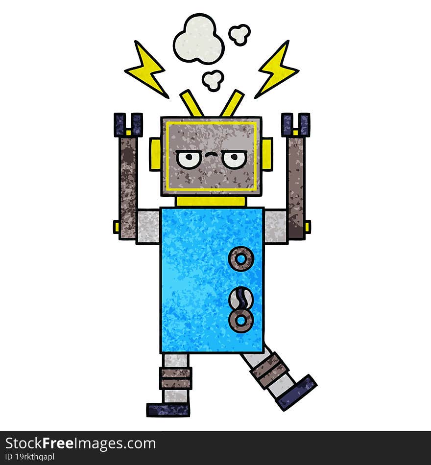 retro grunge texture cartoon malfunctioning robot