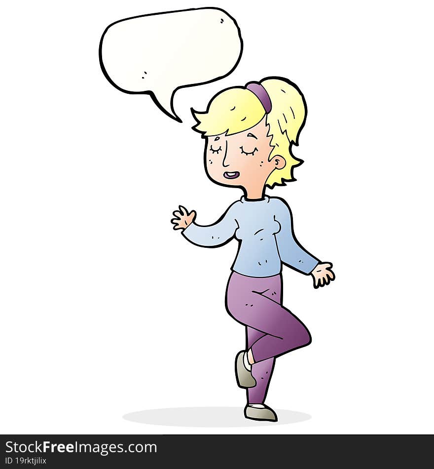 Cartoon Dancing Woman With Speech Bubble