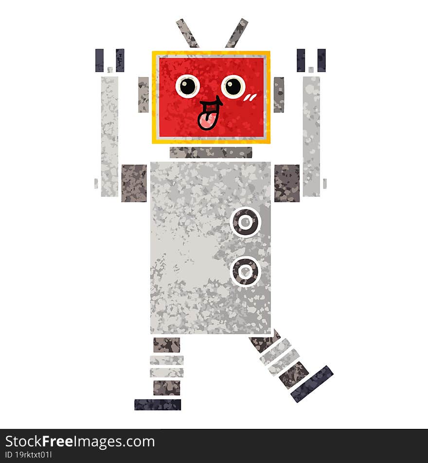 Retro Illustration Style Cartoon Robot