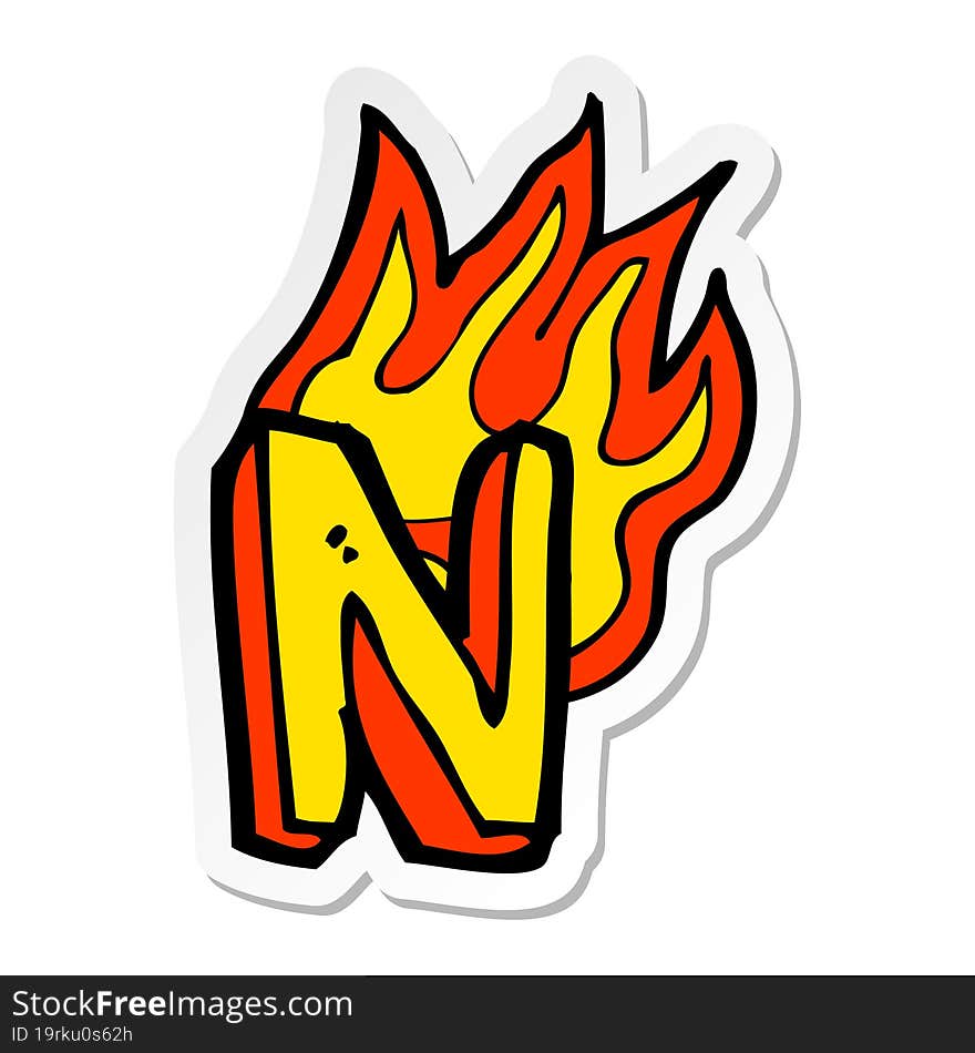 sticker of a cartoon flaming letter