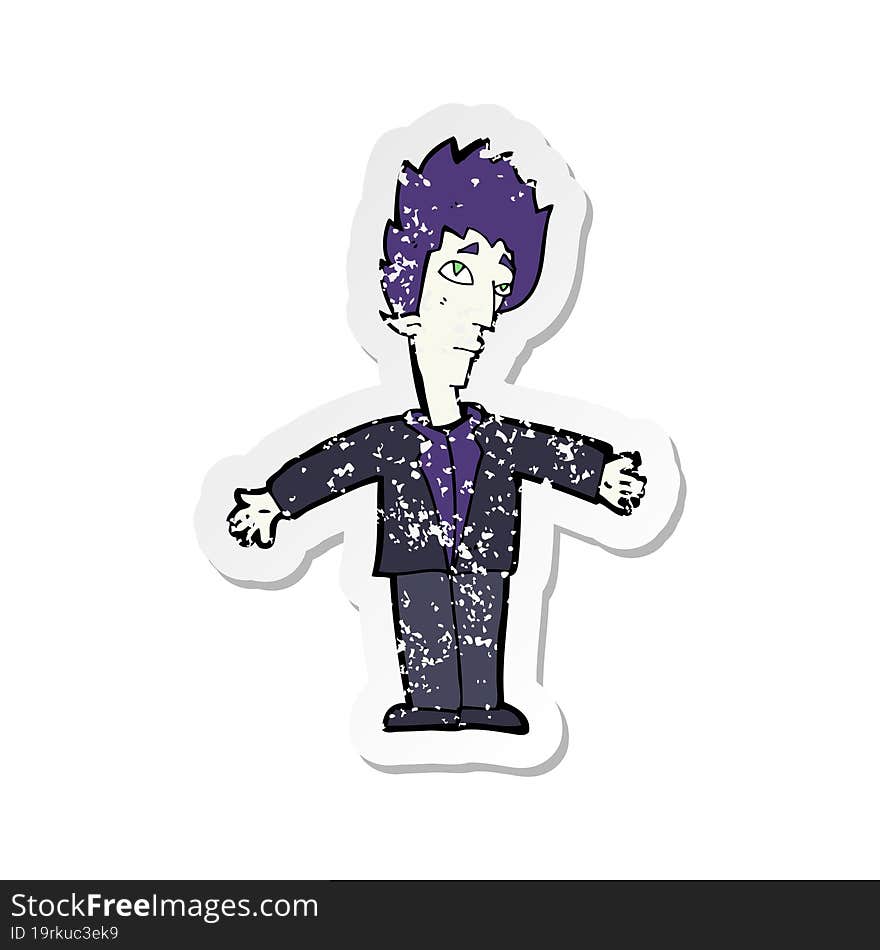 retro distressed sticker of a cartoon vampire man