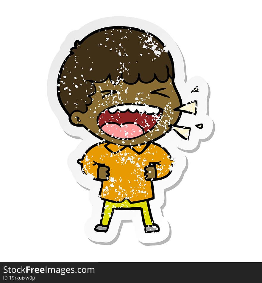 distressed sticker of a cartoon laughing man