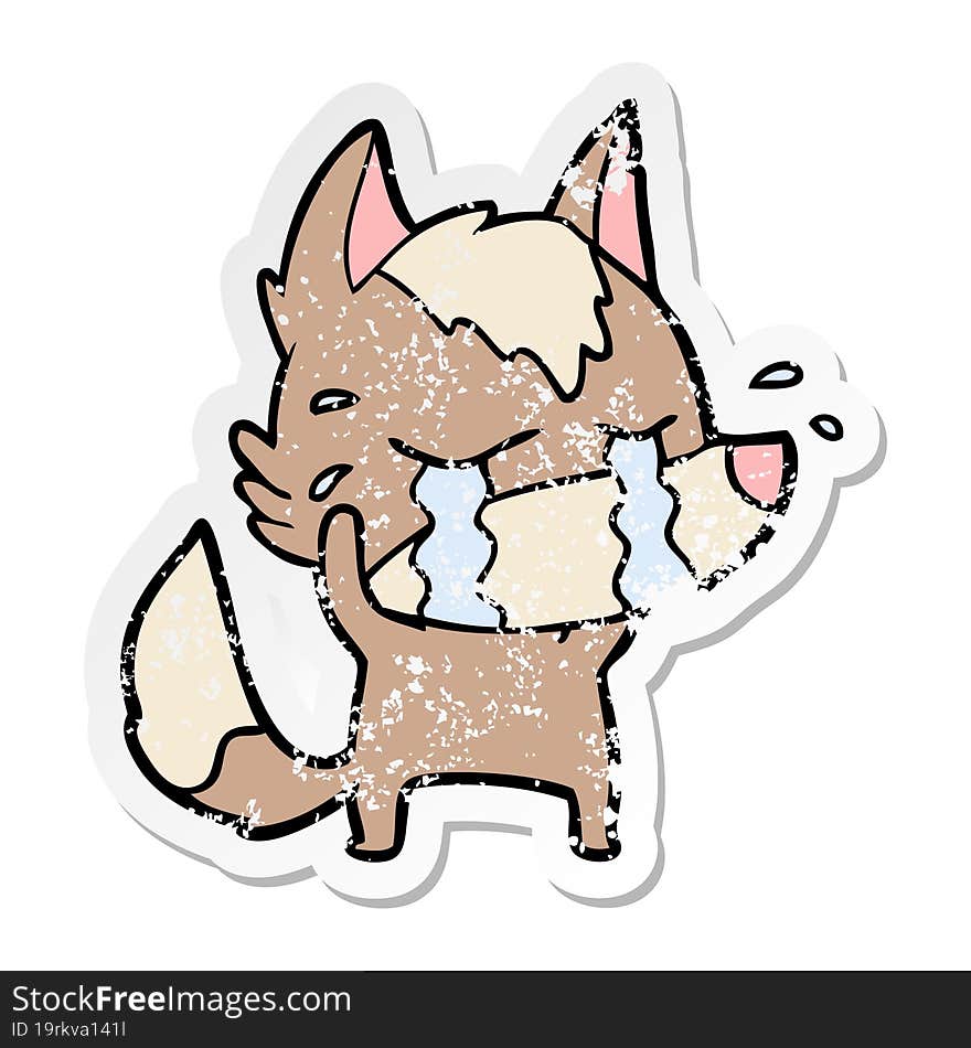 distressed sticker of a cartoon crying wolf