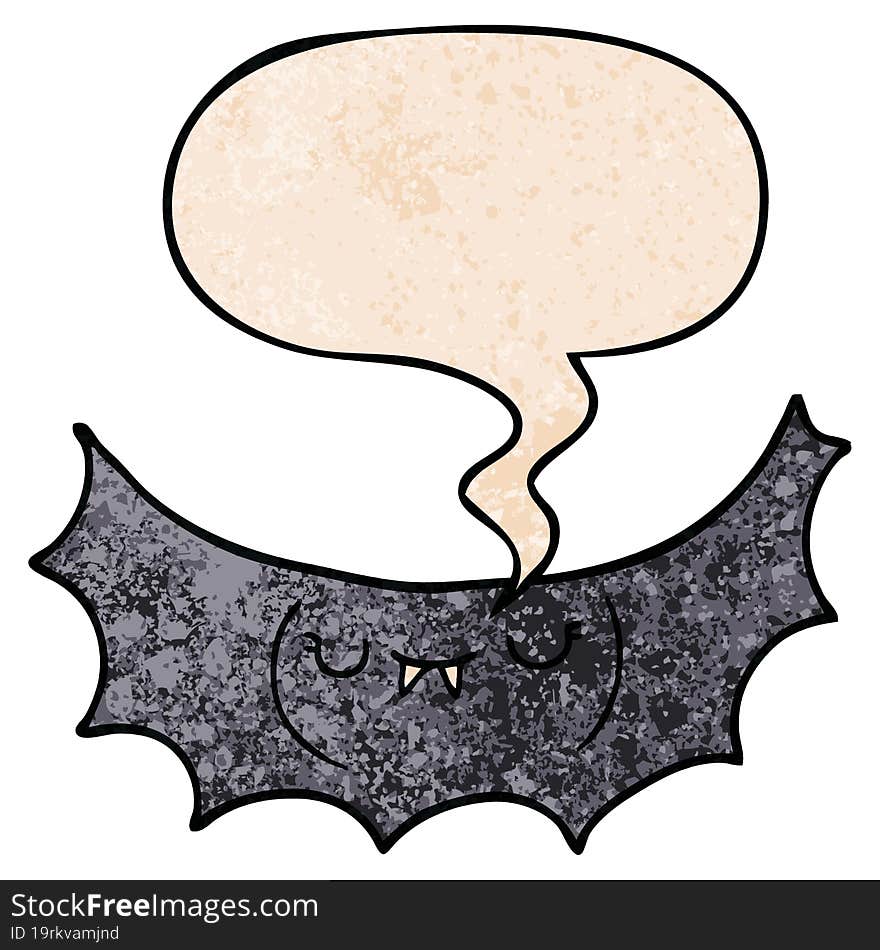 cartoon vampire bat and speech bubble in retro texture style