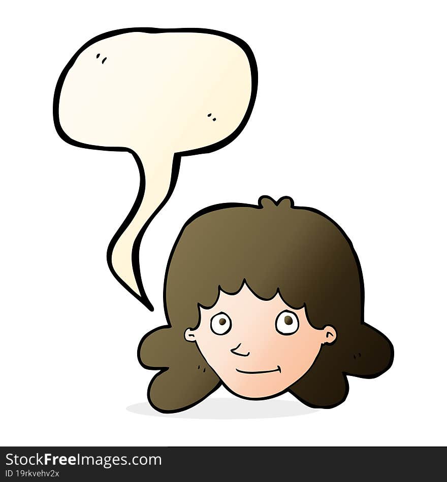 cartoon happy female face with speech bubble