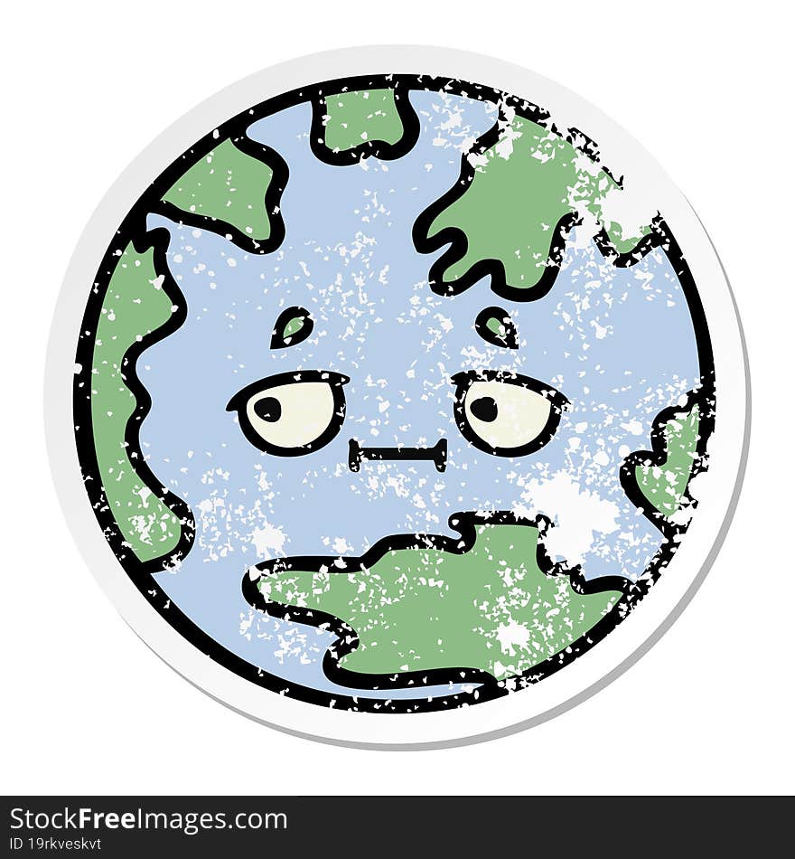 distressed sticker of a cute cartoon planet earth