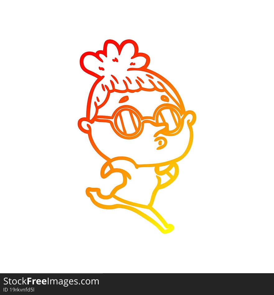 Warm Gradient Line Drawing Cartoon Woman Wearing Glasses