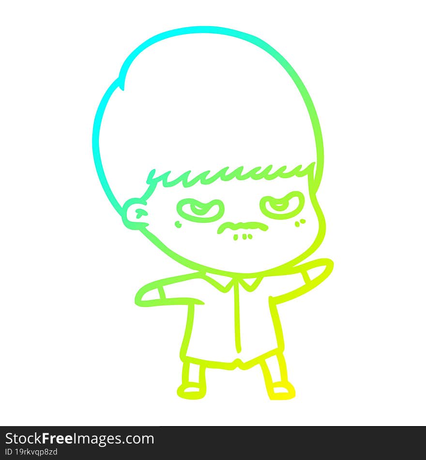 cold gradient line drawing annoyed cartoon boy