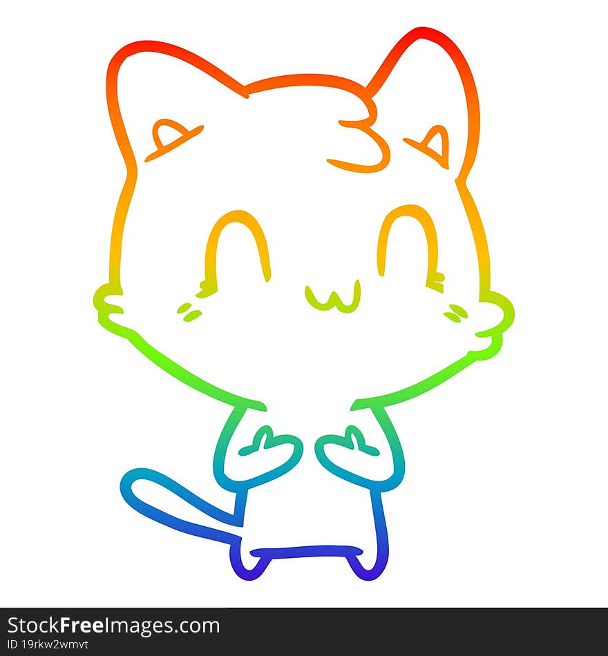 rainbow gradient line drawing of a cartoon happy cat