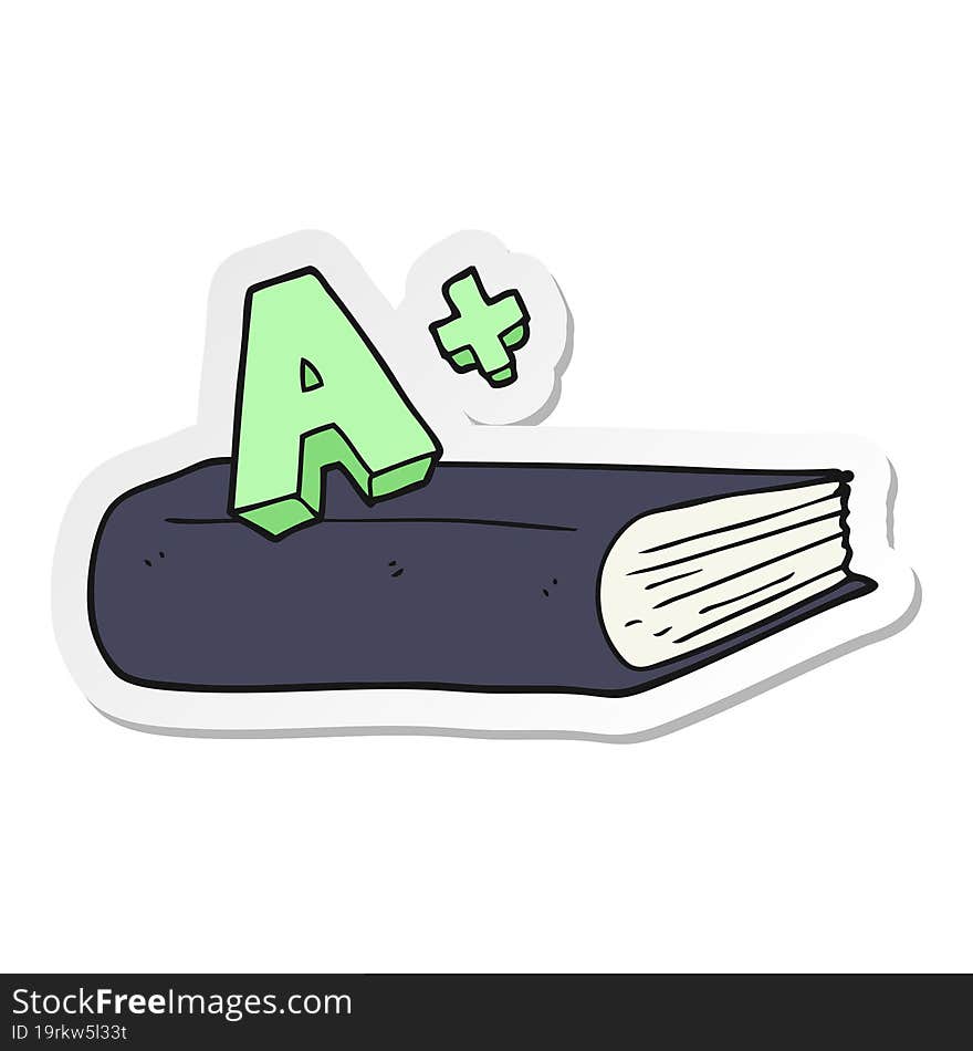 Sticker Of A Cartoon A Grade Symbol And Book