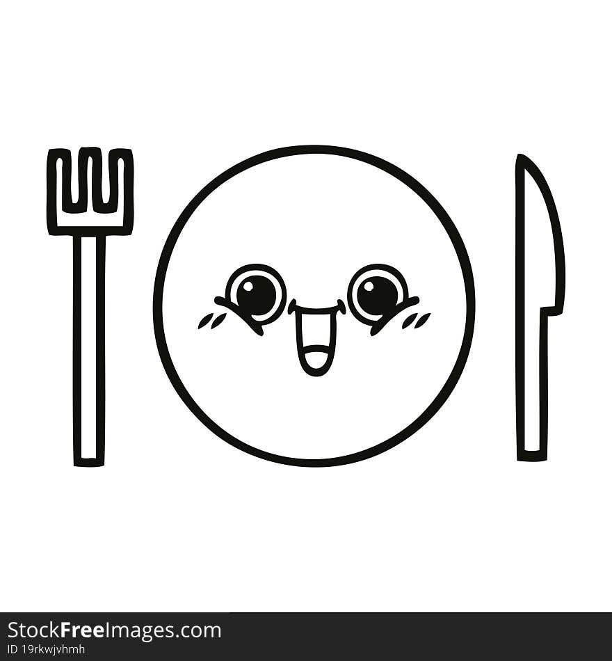 line drawing cartoon of a dinner plate