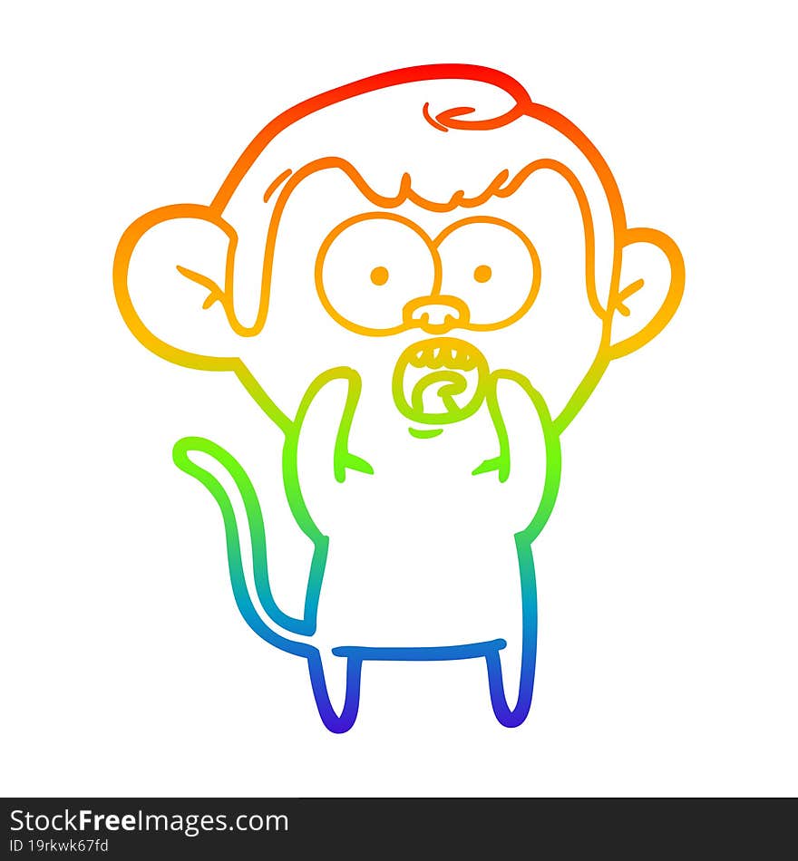 rainbow gradient line drawing cartoon shocked monkey