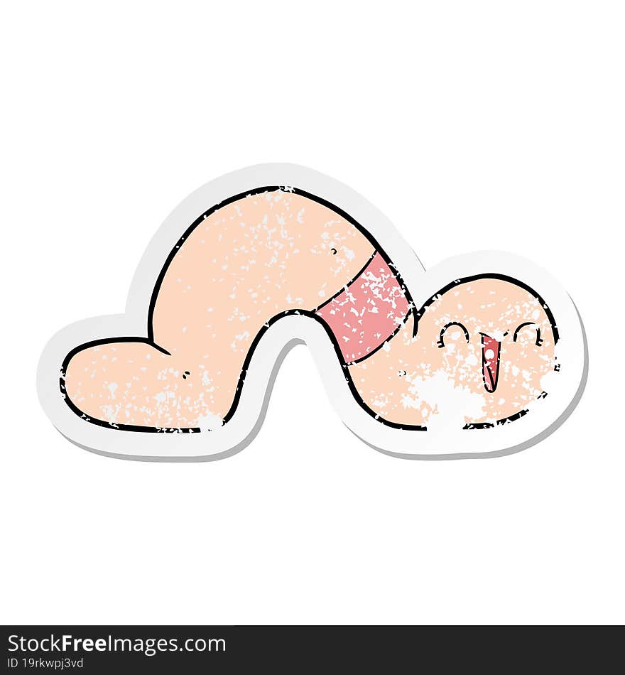 distressed sticker of a cartoon worm