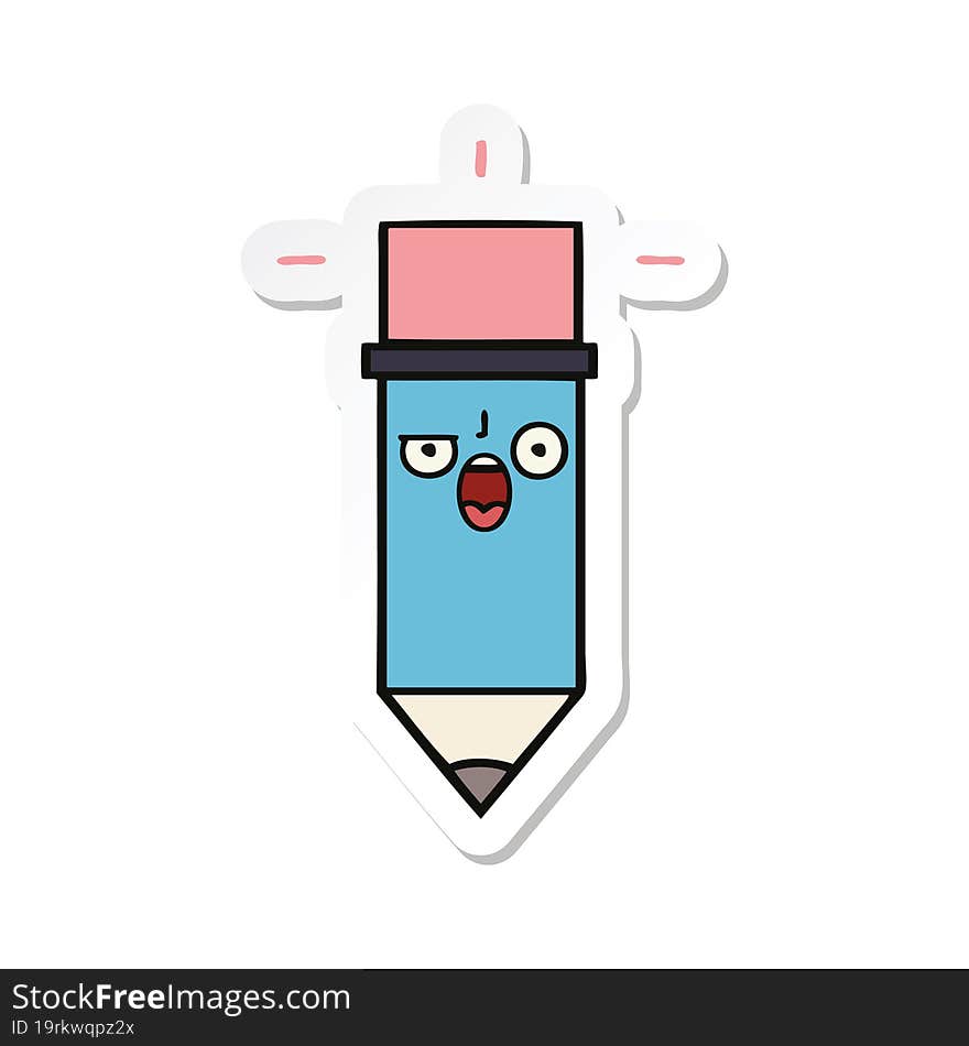 sticker of a cute cartoon pencil