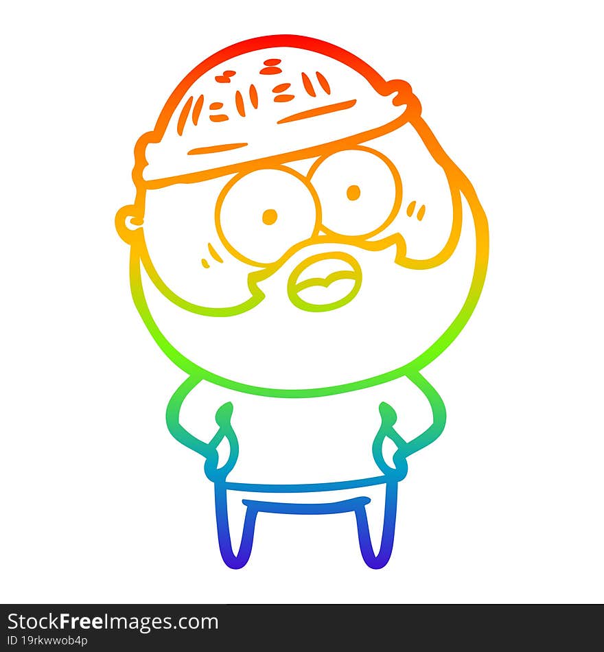 rainbow gradient line drawing of a cartoon bearded man