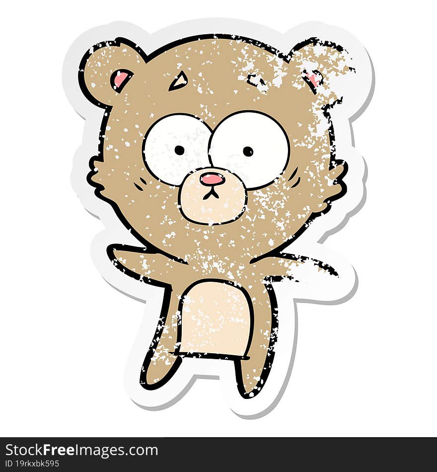 distressed sticker of a anxious bear cartoon