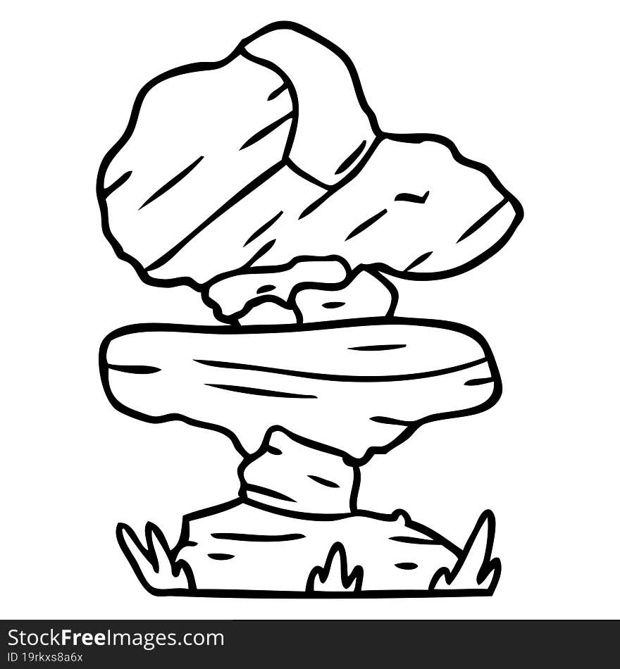 line drawing doodle of grey stone boulders