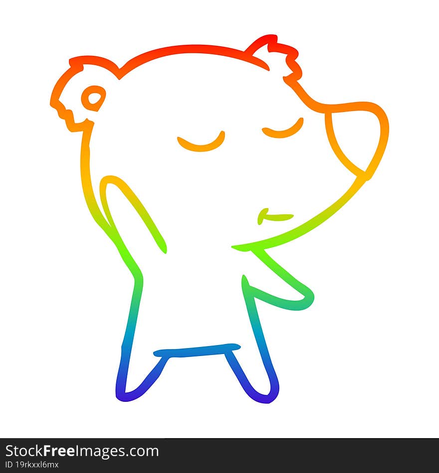 Rainbow Gradient Line Drawing Happy Cartoon Polar Bear