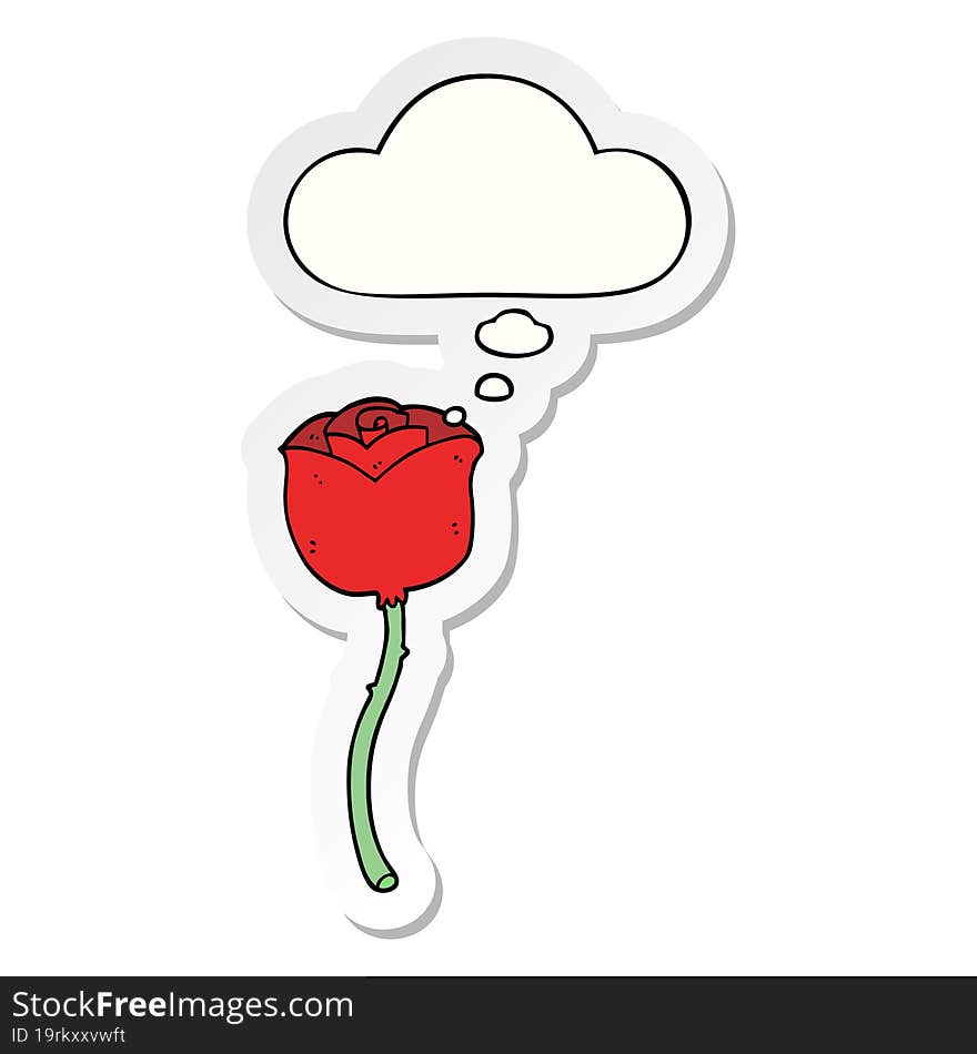 cartoon rose and thought bubble as a printed sticker