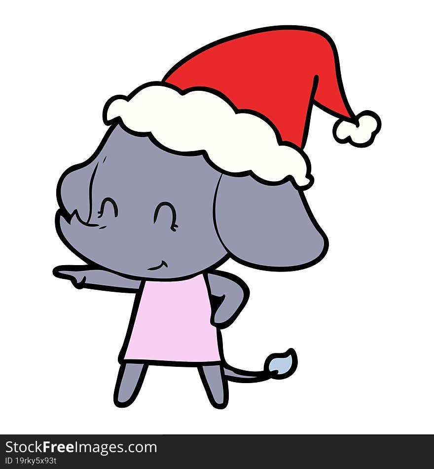 cute line drawing of a elephant wearing santa hat