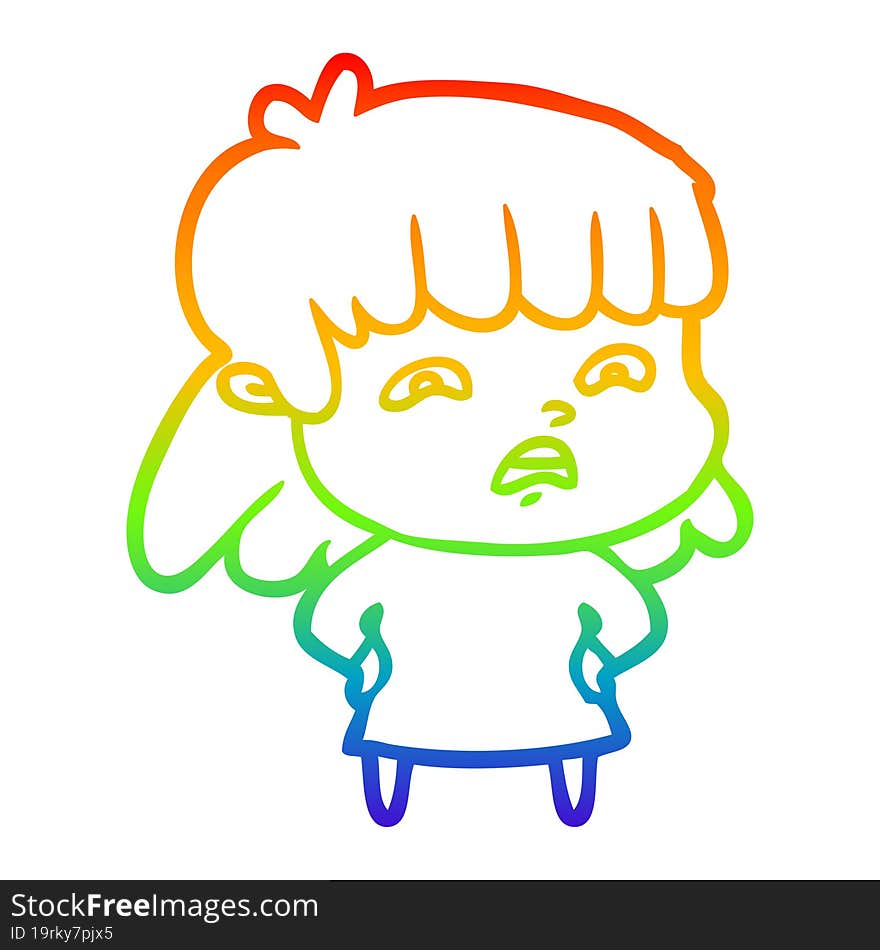 rainbow gradient line drawing cartoon worried woman