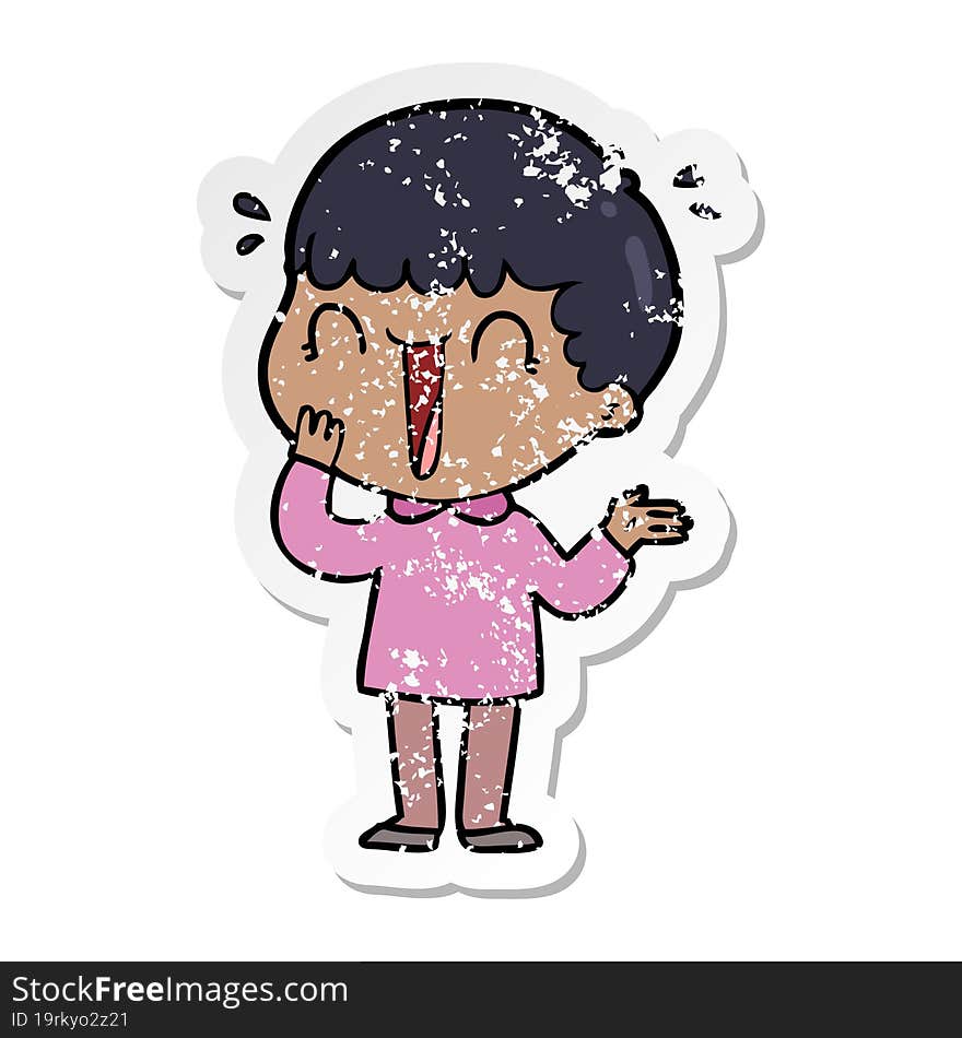 Distressed Sticker Of A Laughing Cartoon Man