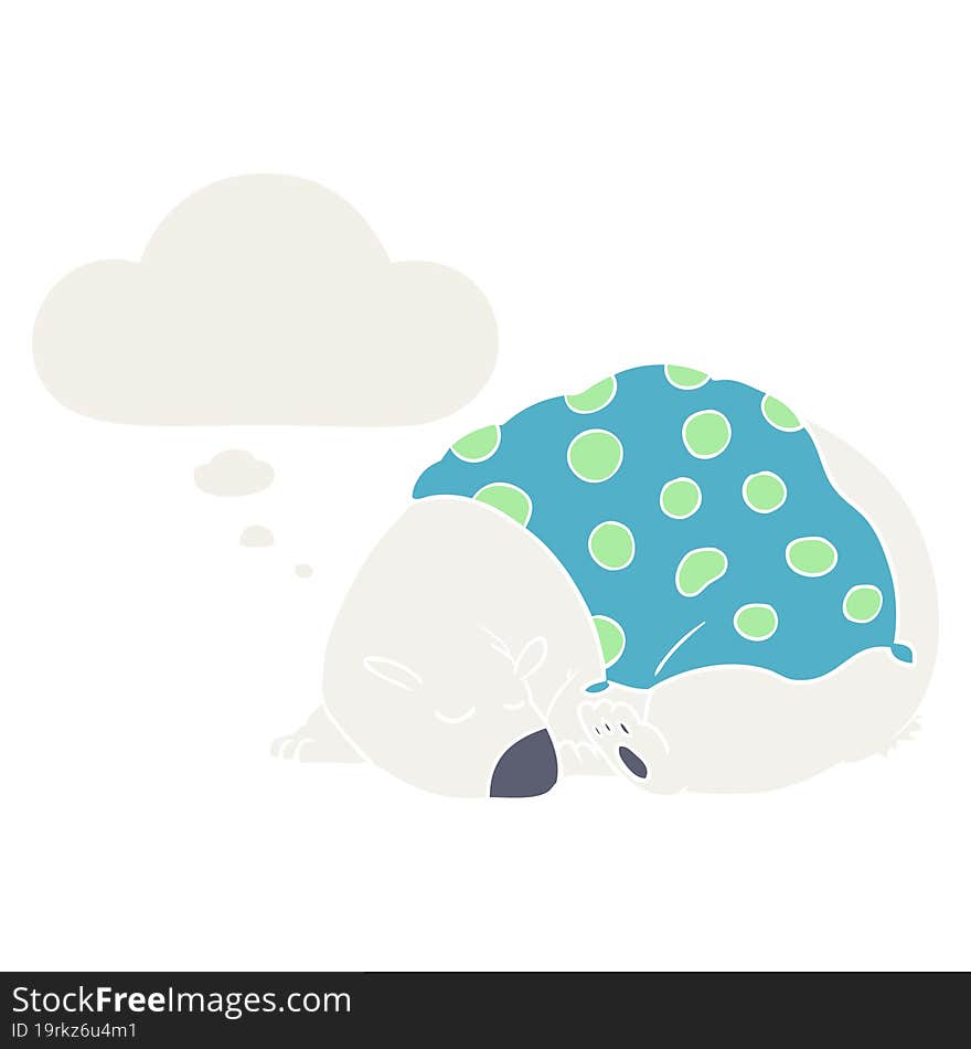 Cartoon Polar Bear Sleeping And Thought Bubble In Retro Style