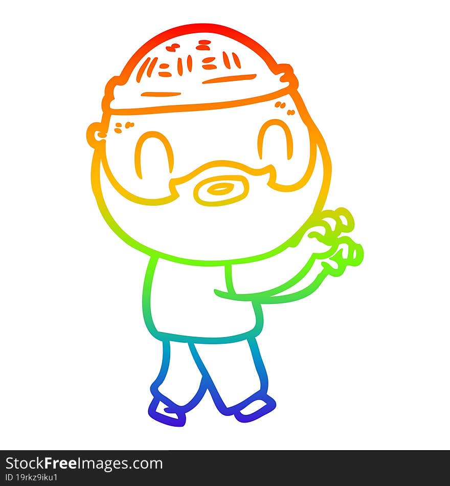 rainbow gradient line drawing cartoon bearded man