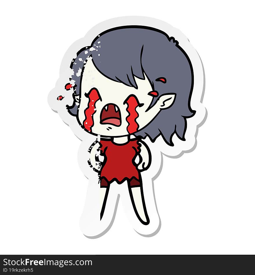 distressed sticker of a cartoon crying vampire girl