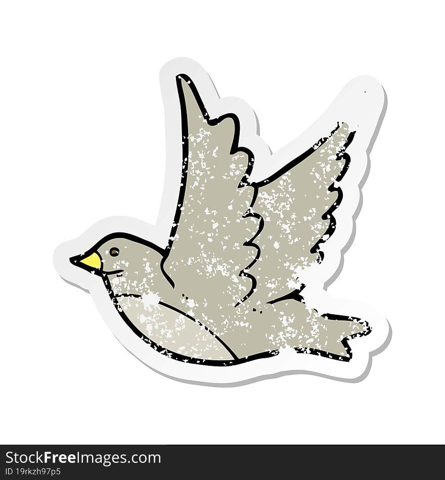 retro distressed sticker of a cartoon flying bird