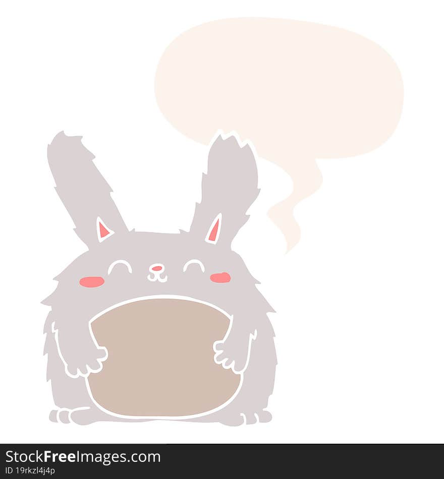 Cartoon Furry Rabbit And Speech Bubble In Retro Style