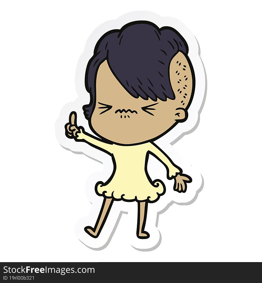 sticker of a cartoon annoyed hipster girl