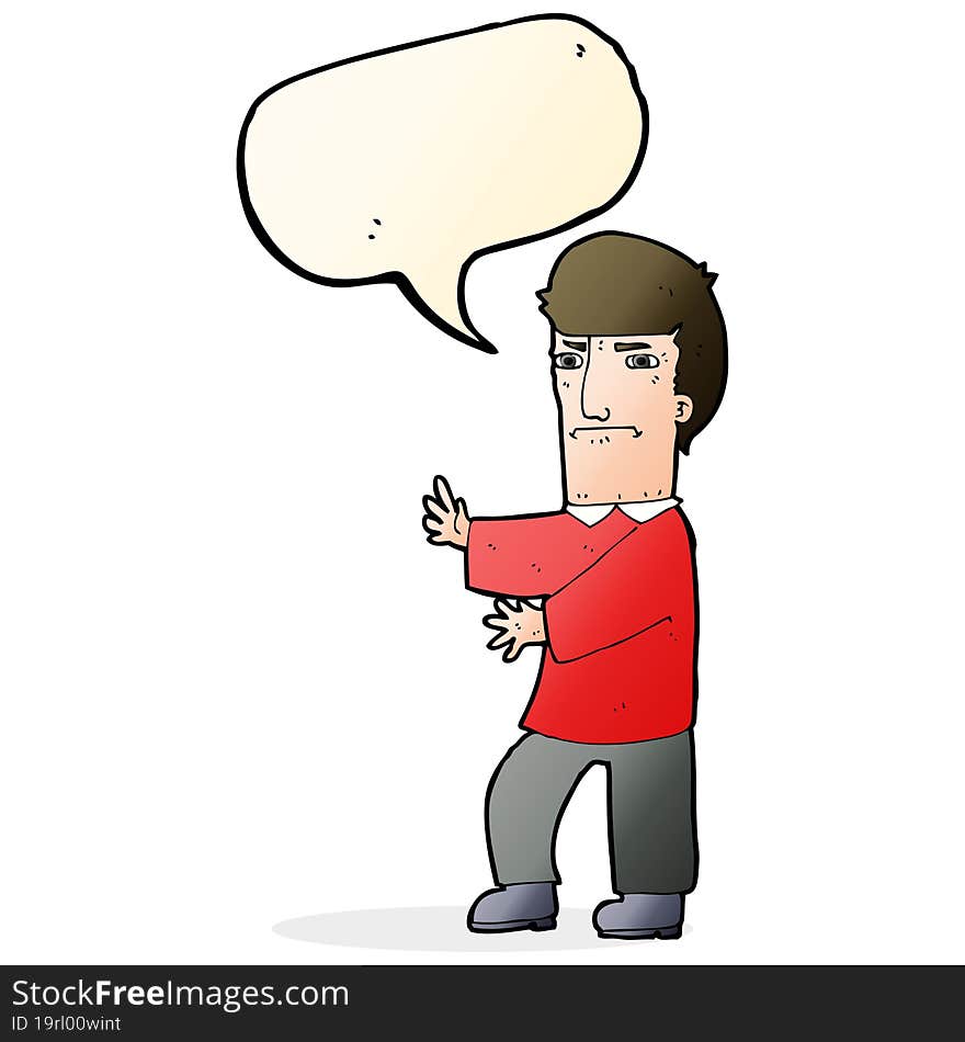 cartoon grumpy man with speech bubble