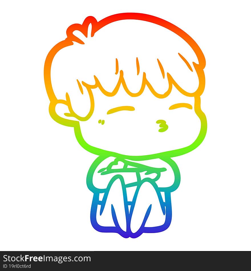 rainbow gradient line drawing cartoon curious boy