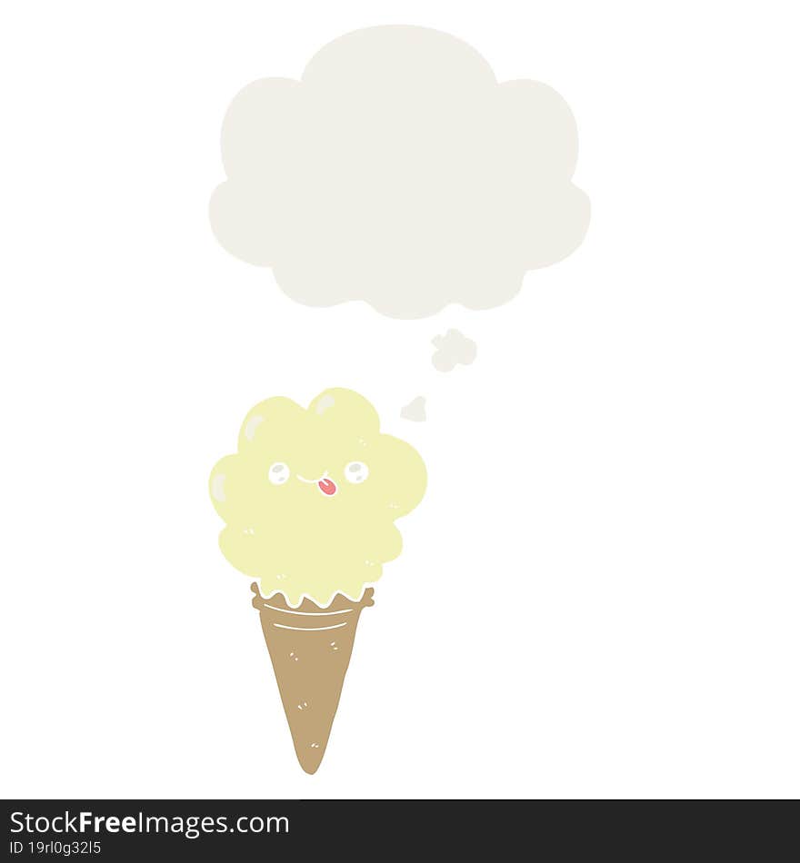 cartoon ice cream and thought bubble in retro style