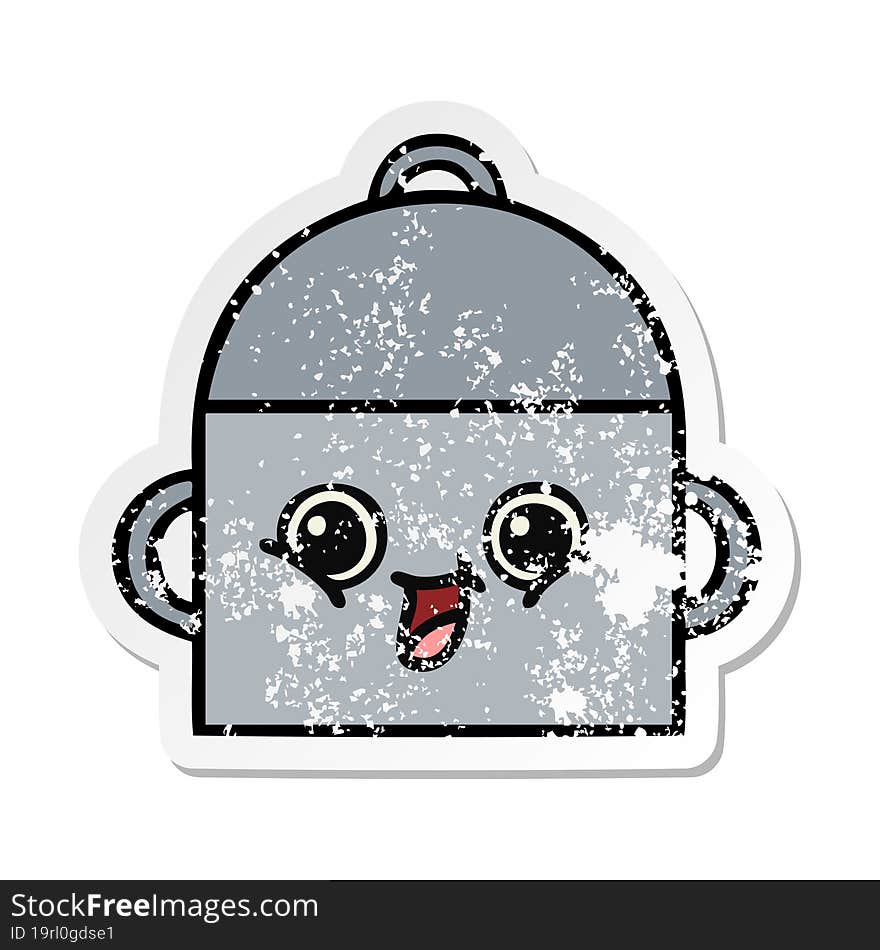 Distressed Sticker Of A Cute Cartoon Cooking Pot