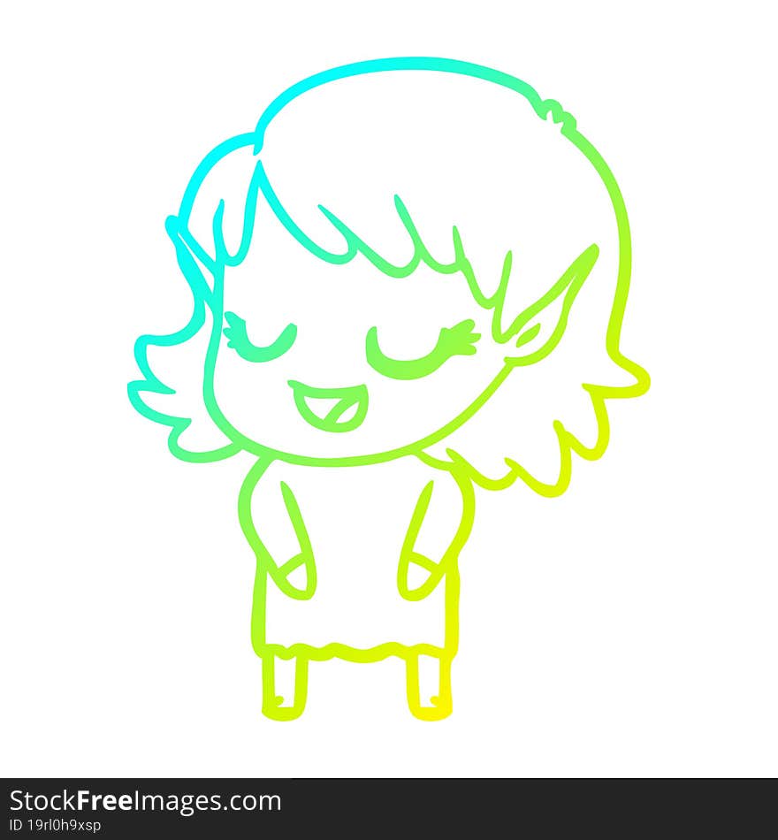 cold gradient line drawing happy cartoon elf girl