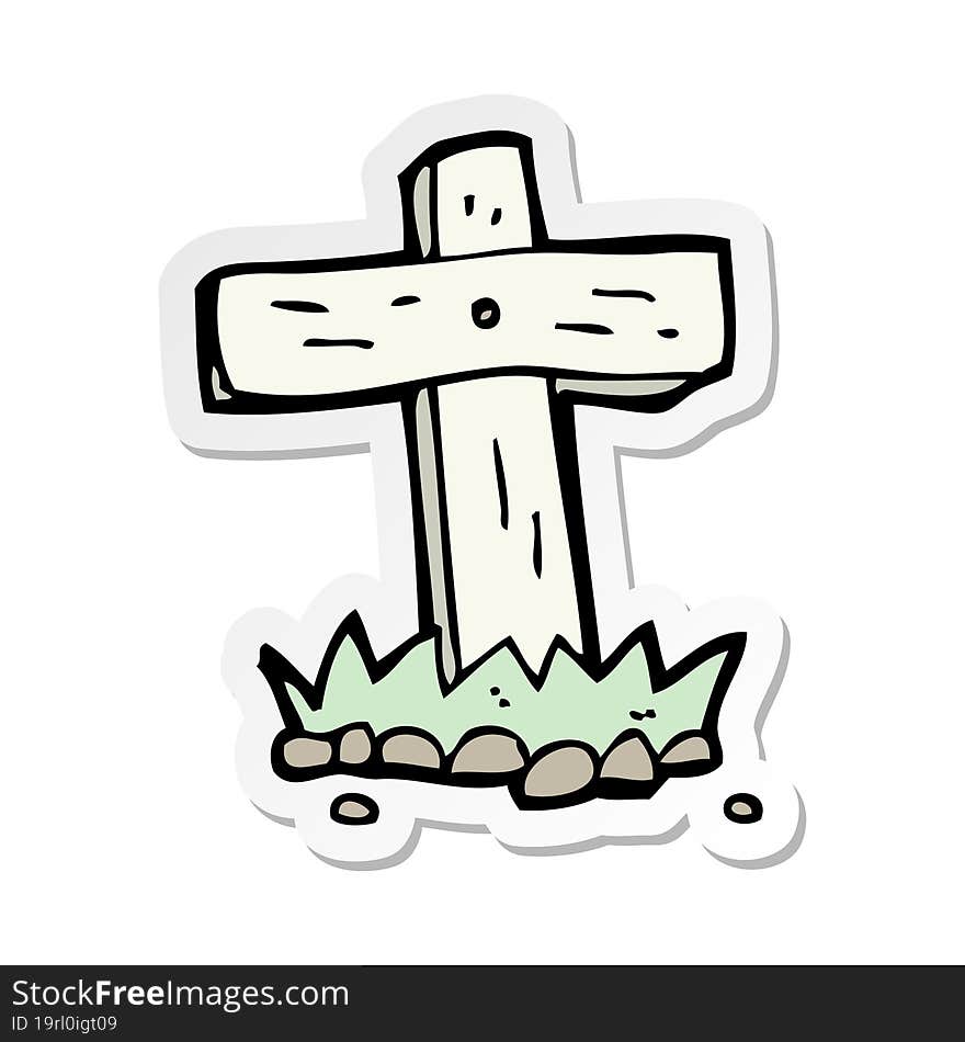 sticker of a cartoon wooden cross grave