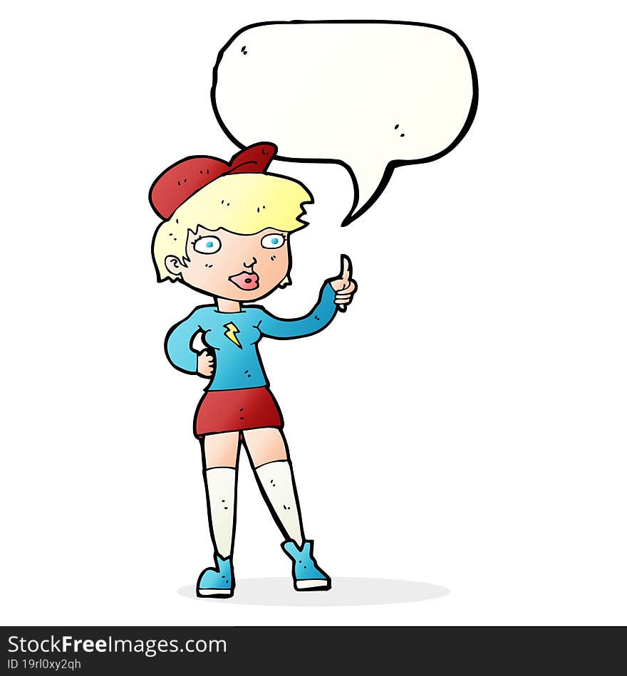 Cartoon Skater Girl Giving Thumbs Up Symbol With Speech Bubble