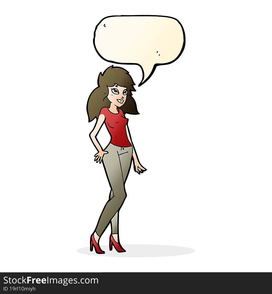 cartoon pretty woman with speech bubble